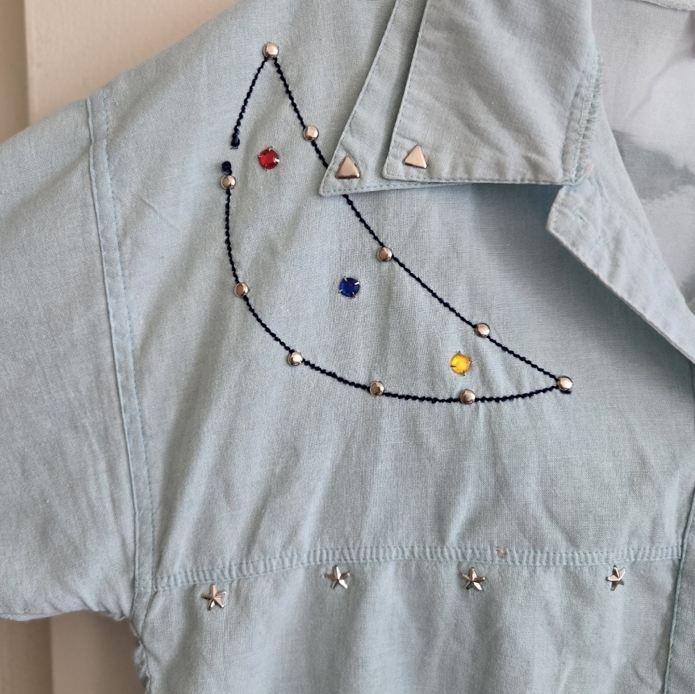 Vintage 90's Western Style Light Blue Embroidered Women's Button Up - Picture 3 of 6